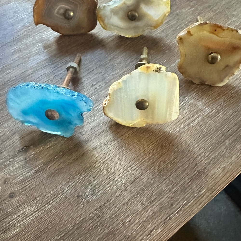 Anthropology Natural Agate Stone Drawer Knobs - Blue, Yellow, Brown